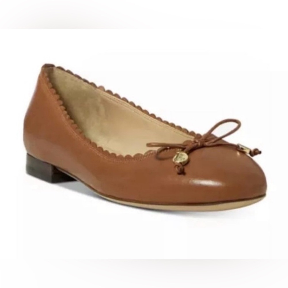Lauren‎ Ralph Lauren Glennie Ballet Flats in Deep Saddle Tan Brown Leather 9.5